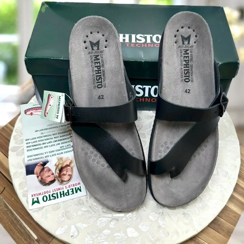 Mephisto Helen Air Soft Supportive Leather Toe Loop Sandal Slide Women 12 EU 42